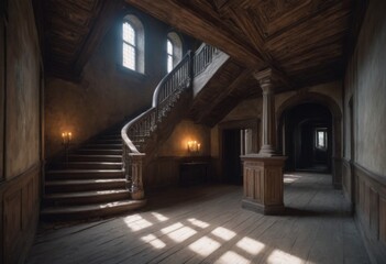 interior of old house hall with stairs
