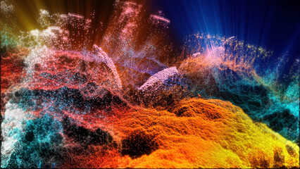 Landscape of a futuristic planet. Magic digital futuristic glowing energy particles.
