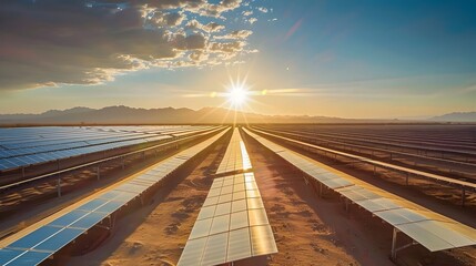 Obraz premium A Vast Solar Farm in the Desert Harnessing the Power of the Sun s Rays