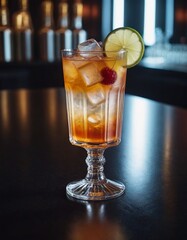 alcoholic cocktail in a glass with ice