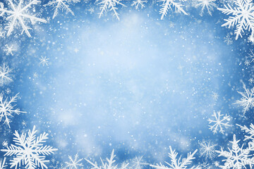A blue background with snowflakes in the corners, creating an elegant and cool atmosphere. The light is soft and bright, creating a sense of depth on the screen.