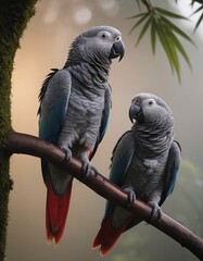 Obraz premium pair of parrots in the forest