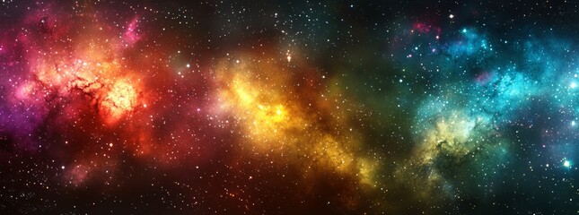 Fototapeta premium A stunning display of colorful nebulae and shimmering stars fills the vastness of deep space, showcasing cosmic beauty