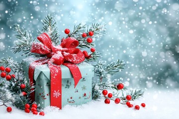 Christmas gifts box on festive background
