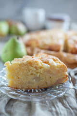 French pear tart or pie with fresh pear fruits