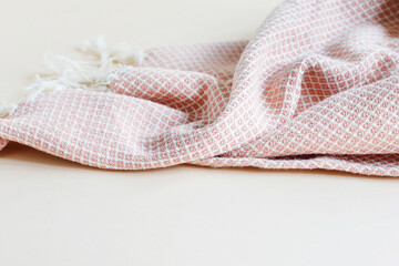 Pink blanket, soft fabric - fashion background.