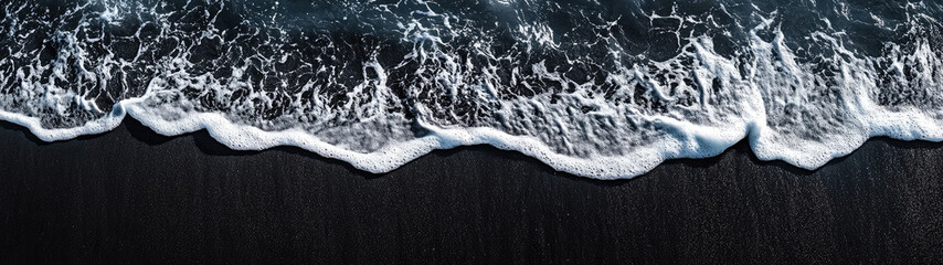 Super Ultrawide Aerial View Dark Ocean Sea Beach Send Wave Shore Background