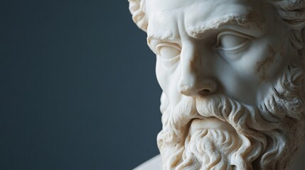 Close up of ancient Greek marble sculpture head. Sculpture, architecture and people concept.