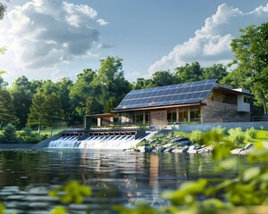 Fototapeta premium Eco Friendly Community Center Powered by Integrated Renewable Energy Sources