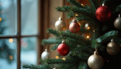 Holiday-Themed Living Room with Stunning Christmas Tree 3D Visualization Evoking a Warm and Welcoming Winter Atmosphere