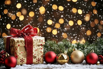 Christmas gifts box on festive background