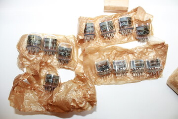 Lamps for electrical engineering of the USSR on gray paper