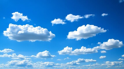 White fluffy clouds scattered across a bright blue sky