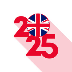 2025 banner with UK flag inside. Vector illustration.