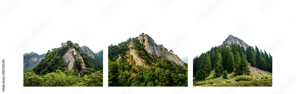 Aufkleber Three vertical frames showcase a panoramic view of mountains and forest.