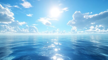 Fototapeta premium Calm Blue Ocean with White Clouds and Bright Sun