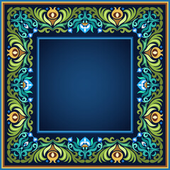 Vector abstract decorative floral ethnic ornamental illustration. Square background