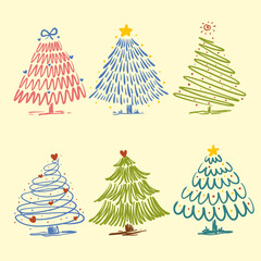 Decorated Christmas tree with stars, lights, decoration balls and lamps