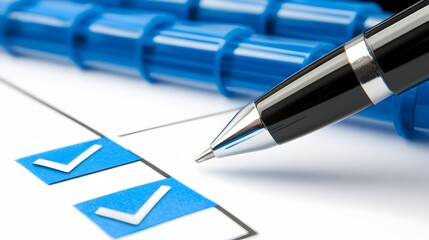 To-Do List with Pen Ticking Off Tasks on White Background,Business Productivity Concept