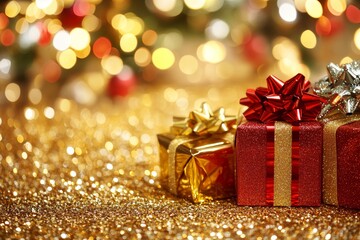 Christmas gifts box on festive background