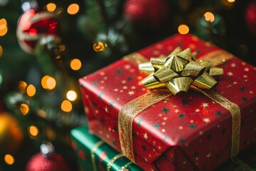 Christmas gifts box on festive background