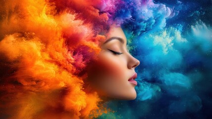 Fototapeta premium Vibrant Abstract Human Faces in Colorful Clouds