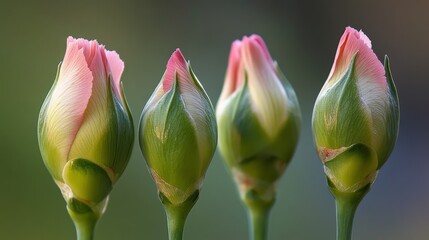 Four Pink Flower Buds with Green Sepals