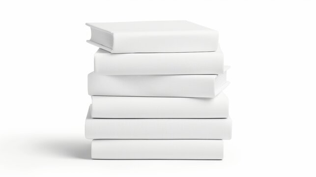 Minimalist stack of blank white books on a clean background