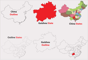 Fototapeta premium Guizhou map vector of China, Guizhou line map, Guizhou with city map, Guizhou outline map