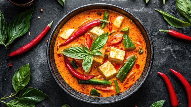 Colorful Panang Curry with Tofu and Fresh Vegetables