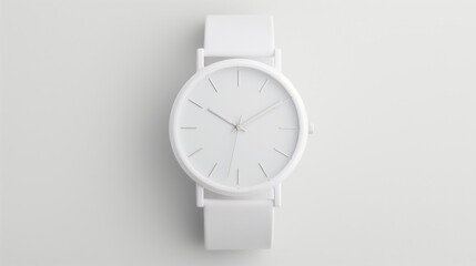 Minimalist white wristwatch on white background with clean design and modern aesthetic