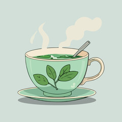 Steaming Herbal Tea Icon Minimalist Design with Mint Sprigs