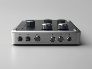 Obraz premium Portable Audio Interface in Brushed Nickel: Sleek and Versatile for Aspiring Sound Engineers