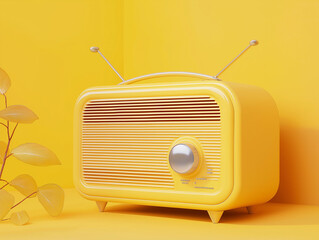 Obraz premium Retro Radio in Sunshine Yellow: Cheerful and Captivating, Perfect for Vintage Audio Enthusiasts