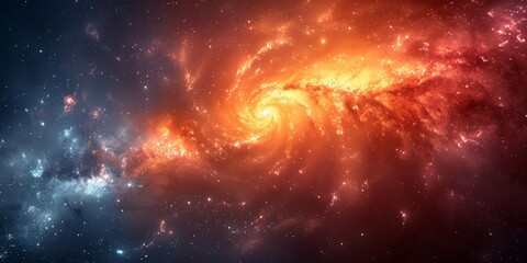 Obraz premium A swirling spiral galaxy in bright orange and deep space blue, showcasing cosmic energy and the vastness of the universe, ideal for astronomy, sci-fi, or space exploration themes.