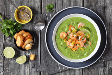 Shrimps in Culichi Salsa or Poblano sauce in bowl