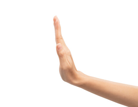 woman hand show stop sign on background.
