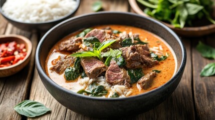 Beef Panang Curry with Fresh Herbs and Rice