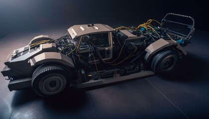 Futuristic cyber heavy duty offroad car with giant wheels