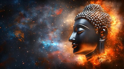 Buddha Statue Bathed in Soft Moonlight,Serene and Peaceful Landscape