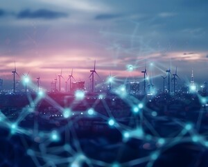 Fototapeta premium Interconnected Smart City Grid Powered by Renewable Energy Sources