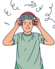 PEOPLE ARE USING HEADSET LISTENING TO MUSIC, SUITABLE FOR YOUR DESIGN NEEDS