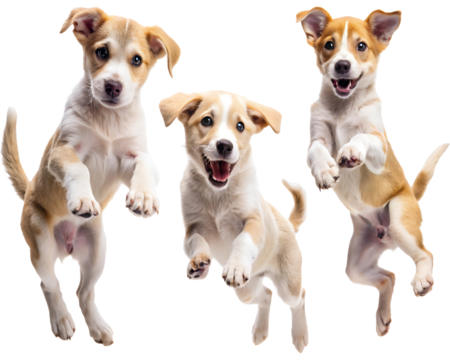 Different jumping poses of dogs 