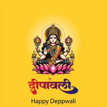 Happy Depwali Goddess Laxmi on Laxmi pujan or pooja in Diwali or Deepavali, a festival of light