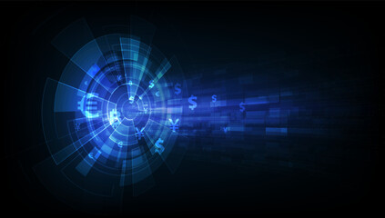 Futuristic Digital Currency Network with Global Financial Symbols Representing the Evolution of Financial Technology and Global Market Connectivity