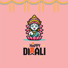 Happy Depwali Goddess Laxmi on Laxmi pujan or pooja in Diwali or Deepavali, a festival of light