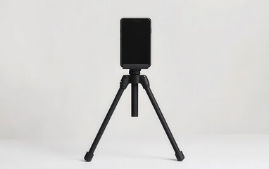 A sleek smartphone tripod with an adjustable holder, showcasing its ability to stabilize a smartphone for photography, set against a clean white background