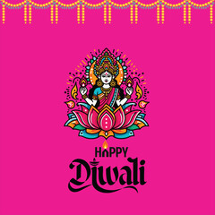 Happy Depwali Goddess Laxmi on Laxmi pujan or pooja in Diwali or Deepavali, a festival of light