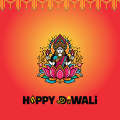 Happy Depwali Goddess Laxmi on Laxmi pujan or pooja in Diwali or Deepavali, a festival of light