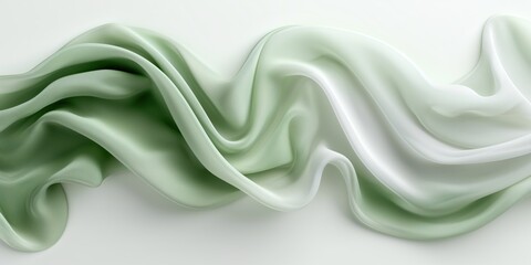 Obraz premium Elegant flowing green and white fabric waves creating a serene abstract background